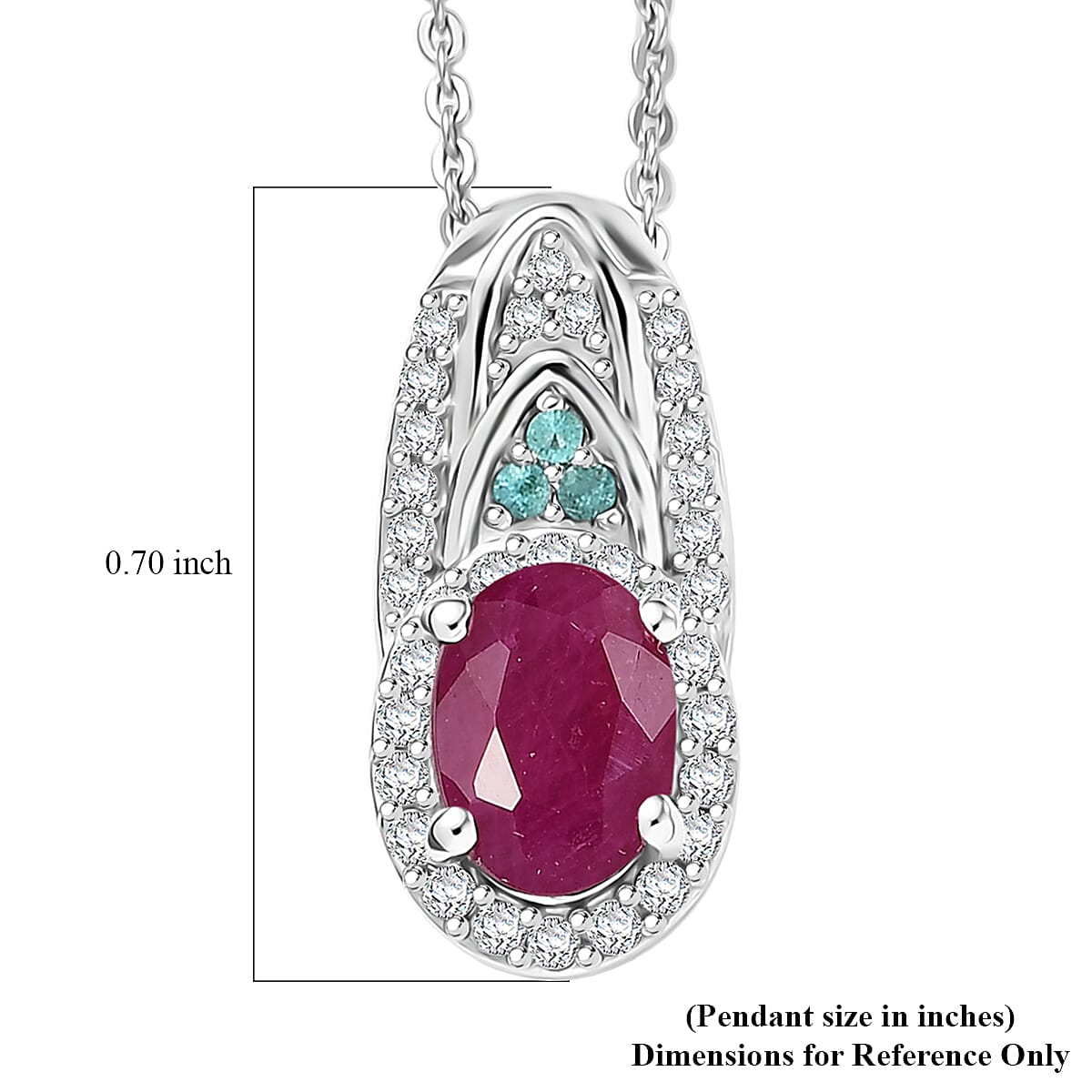 Doorbuster D'Joy Premium Montepuez Ruby, Paraiba Tourmaline and Diamond 1.50 ctw Aquaflame Pendant Necklace in Rhodium Over Sterling Silver 20 Inches image number 6
