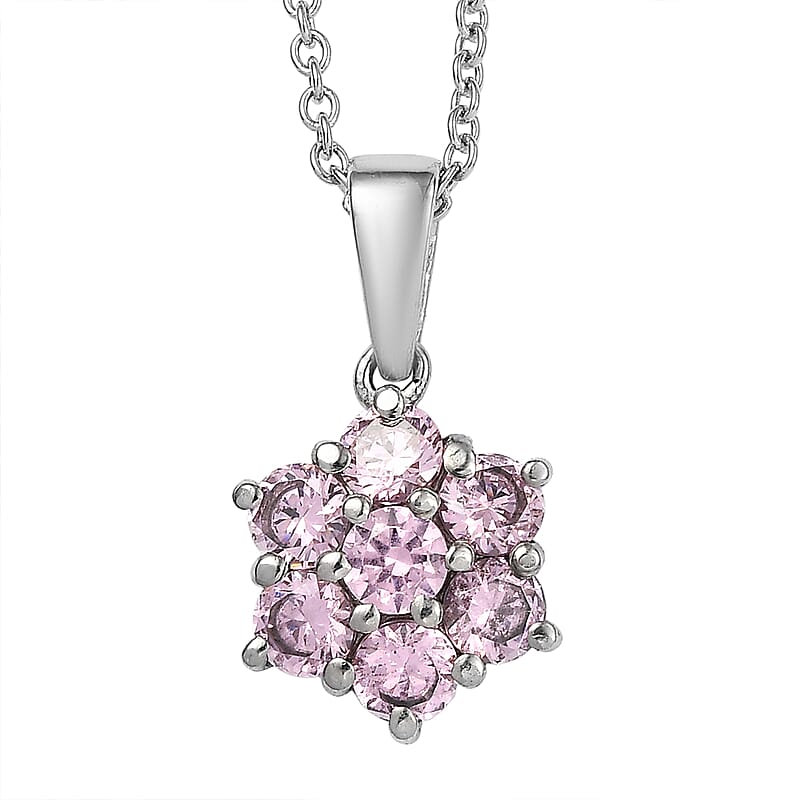 EverTrue Simulated Pink Diamond Pendant Necklace in Stainless Steel 20 Inches