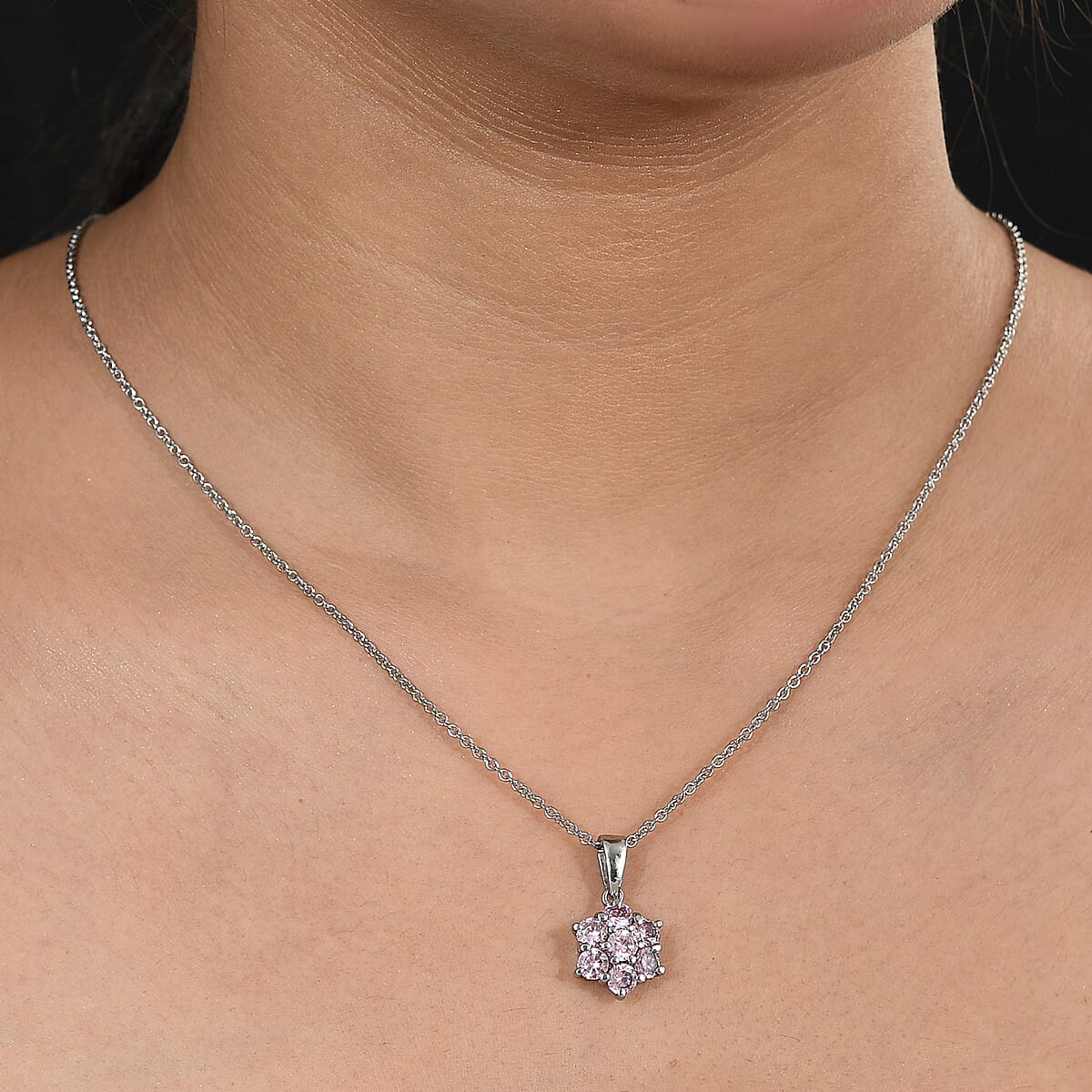 EverTrue Simulated Pink Diamond Pendant Necklace in Stainless Steel 20 Inches  image number 2