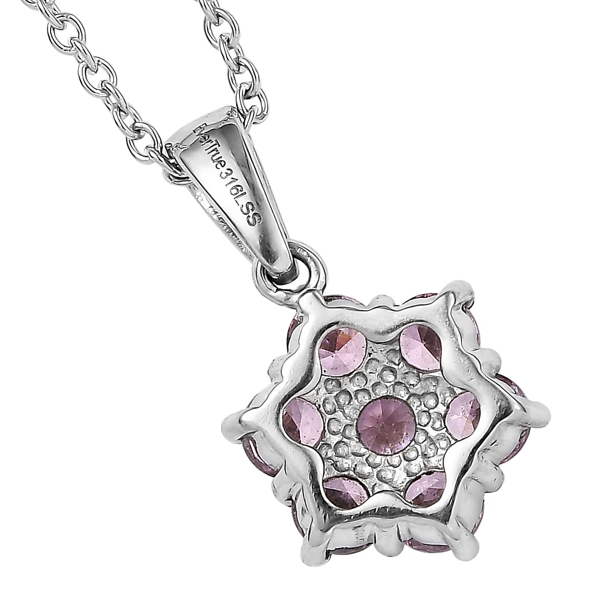EverTrue Simulated Pink Diamond Pendant Necklace in Stainless Steel 20 Inches  image number 4
