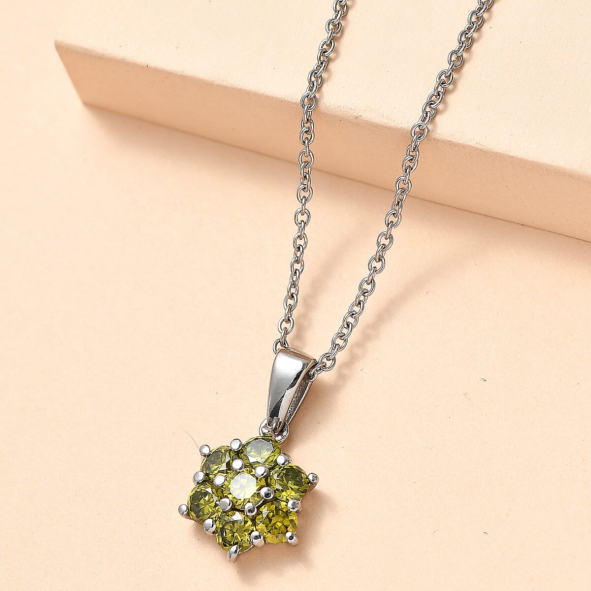 EverTrue Simulated Olive Green Diamond 3.25 ctw Pendant Necklace in Stainless Steel 20 Inches  image number 1