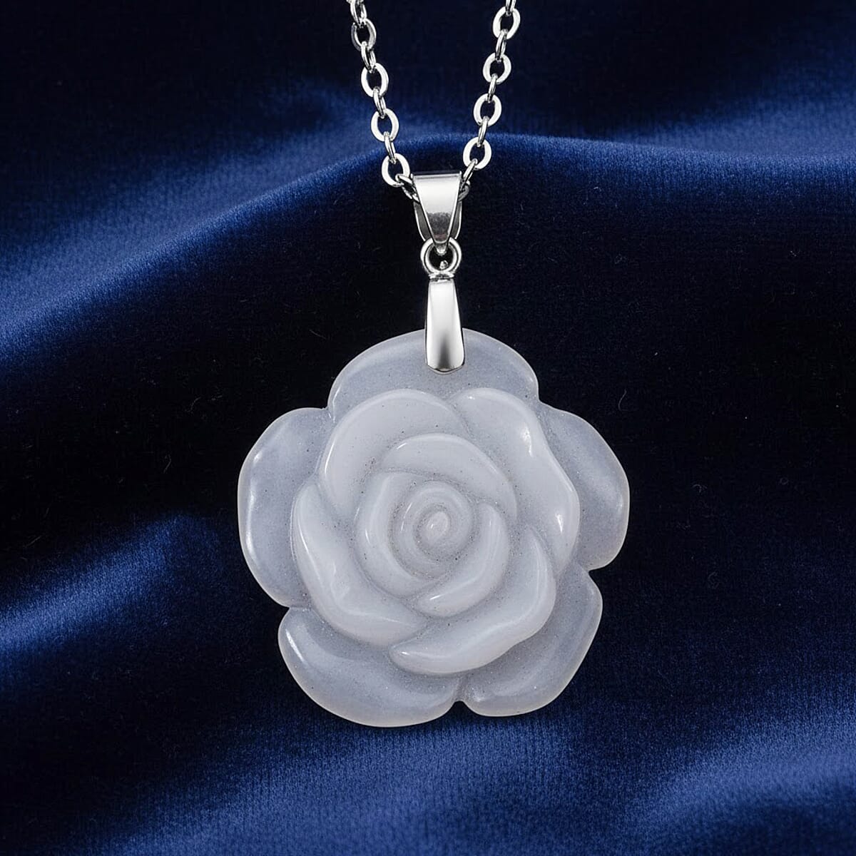 Natural Jade 25.00 ctw Carved Flower Pendant Necklace in Rhodium Over Sterling Silver (20 Inches) image number 1