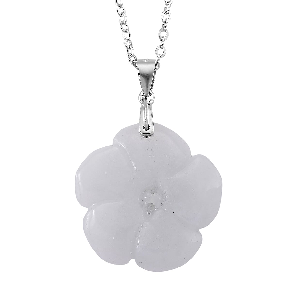 Natural Jade 25.00 ctw Carved Flower Pendant Necklace in Rhodium Over Sterling Silver (20 Inches) image number 3