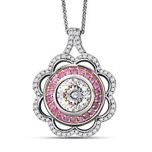 D'Joy 129 Facet Strontium Titanate and Multi Gemstone 3.90 ctw Elegant Floral Pendant Necklace 20 Inches in Rhodium Over Sterling Silver