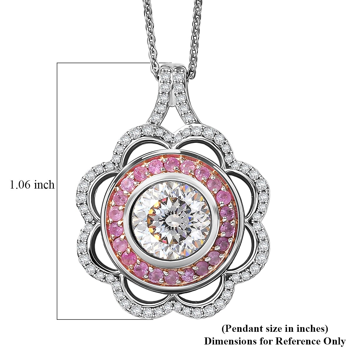 D'Joy 129 Facet Strontium Titanate and Multi Gemstone 3.90 ctw Elegant Floral Pendant Necklace 20 Inches in Rhodium Over Sterling Silver image number 5