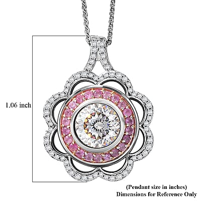 D'Joy 129 Facet Strontium Titanate and Multi Gemstone 3.90 ctw Elegant Floral Pendant Necklace 20 Inches in Rhodium Over Sterling Silver