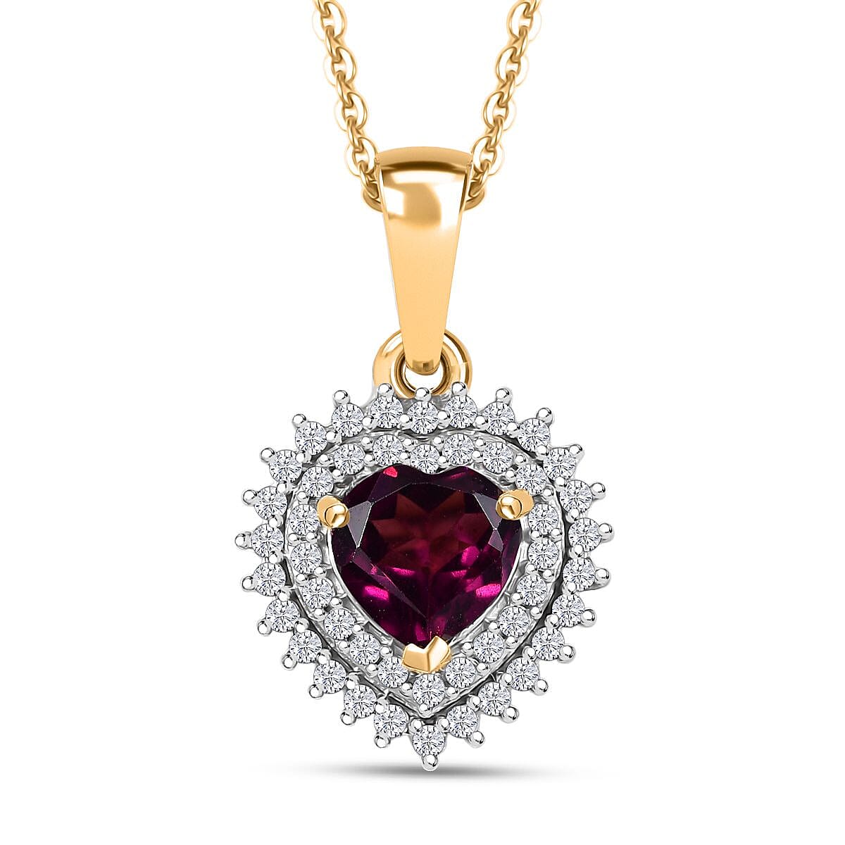 D'Joy AAA Radiant Ember Garnet and  Moissanite 1.10 ctw Pendant Necklace in 18K Vermeil Yellow Gold Over Sterling Silver 20 Inches image number 0