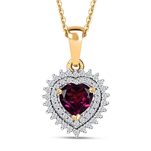 D'Joy AAA Radiant Ember Garnet and  Moissanite 1.10 ctw Pendant Necklace in 18K Vermeil Yellow Gold Over Sterling Silver 20 Inches