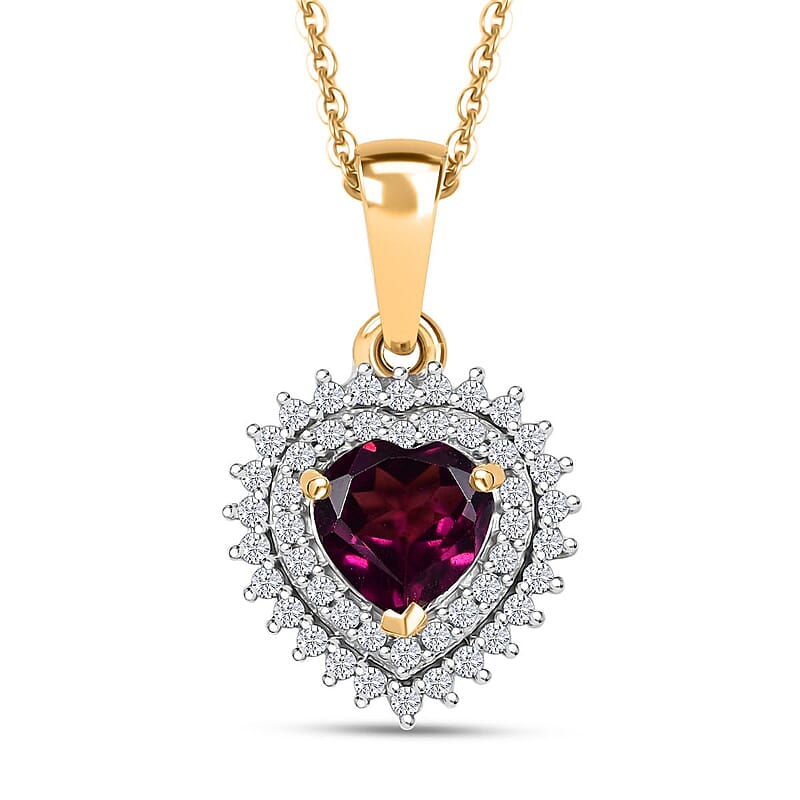 D'Joy AAA Radiant Ember Garnet and  Moissanite 1.10 ctw Pendant Necklace in 18K Vermeil Yellow Gold Over Sterling Silver 20 Inches