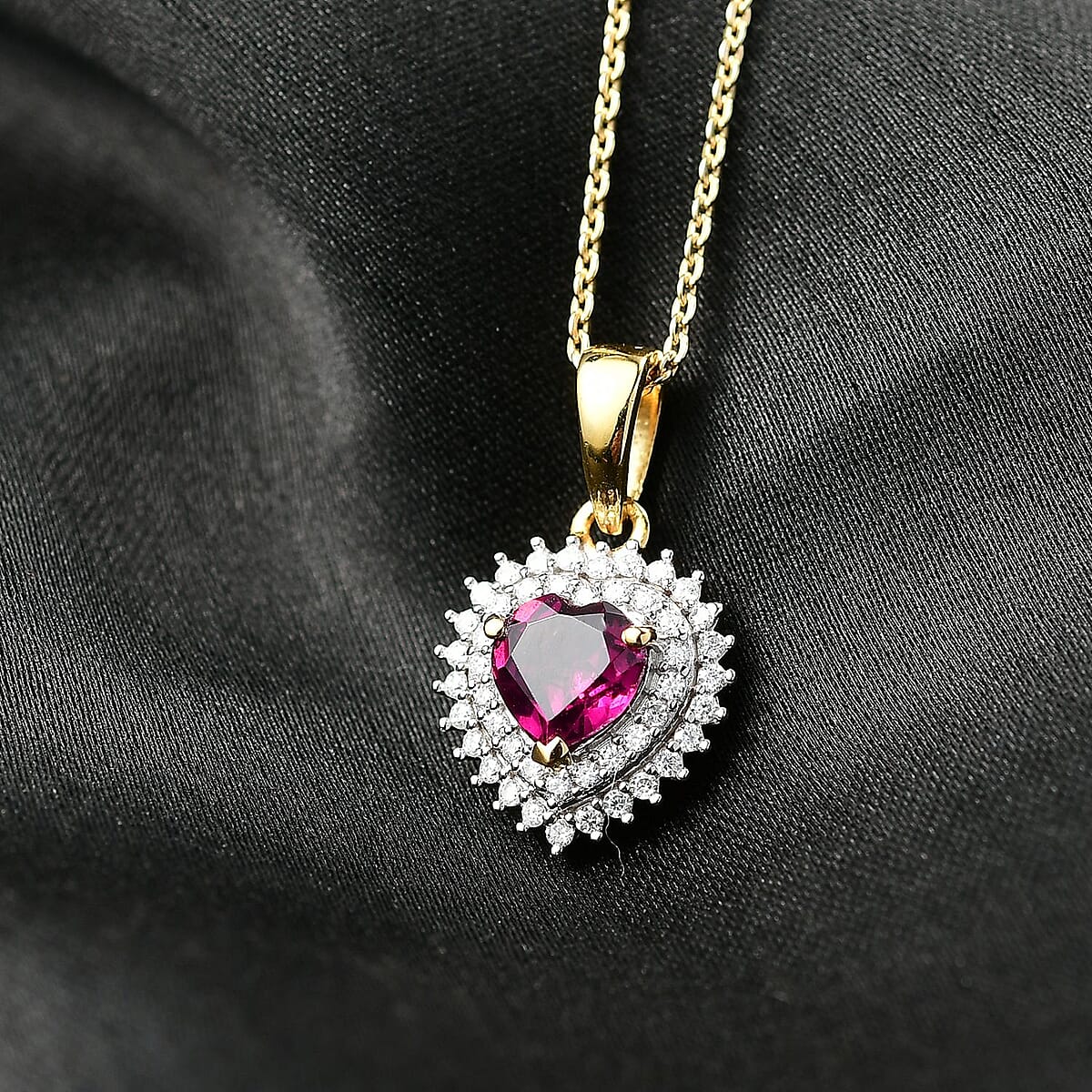 D'Joy AAA Radiant Ember Garnet and  Moissanite 1.10 ctw Pendant Necklace in 18K Vermeil Yellow Gold Over Sterling Silver 20 Inches image number 1