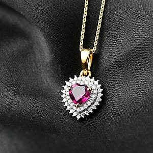 D'Joy AAA Radiant Ember Garnet and  Moissanite 1.10 ctw Pendant Necklace in 18K Vermeil Yellow Gold Over Sterling Silver 20 Inches