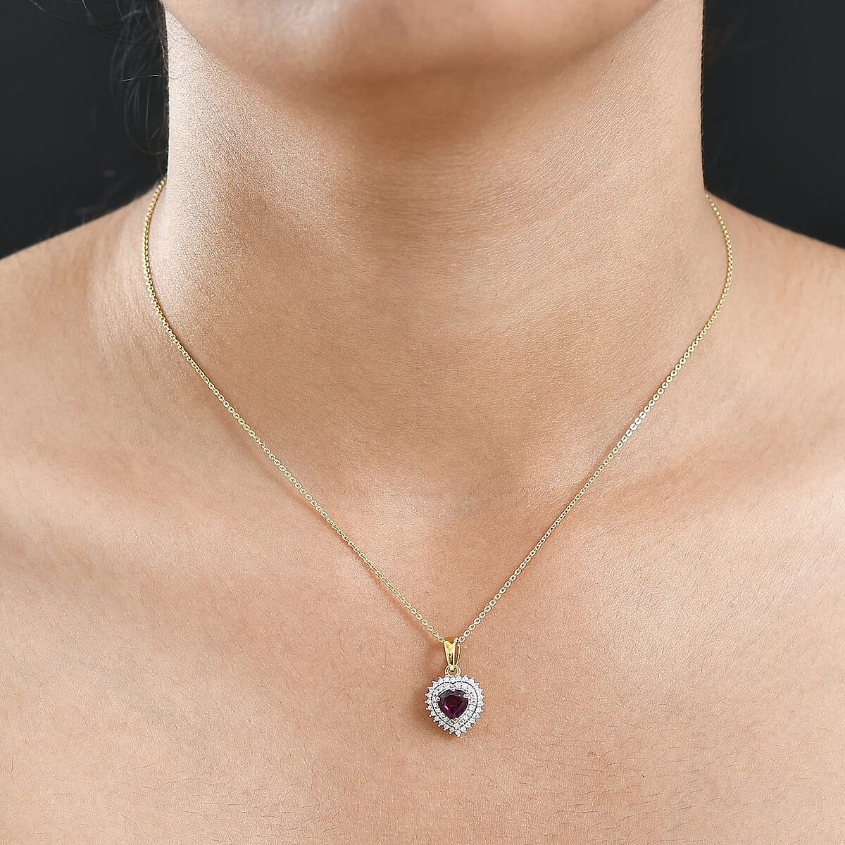D'Joy AAA Radiant Ember Garnet and  Moissanite 1.10 ctw Pendant Necklace in 18K Vermeil Yellow Gold Over Sterling Silver 20 Inches image number 2