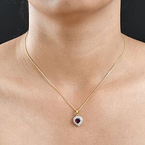 D'Joy AAA Radiant Ember Garnet and  Moissanite 1.10 ctw Pendant Necklace in 18K Vermeil Yellow Gold Over Sterling Silver 20 Inches