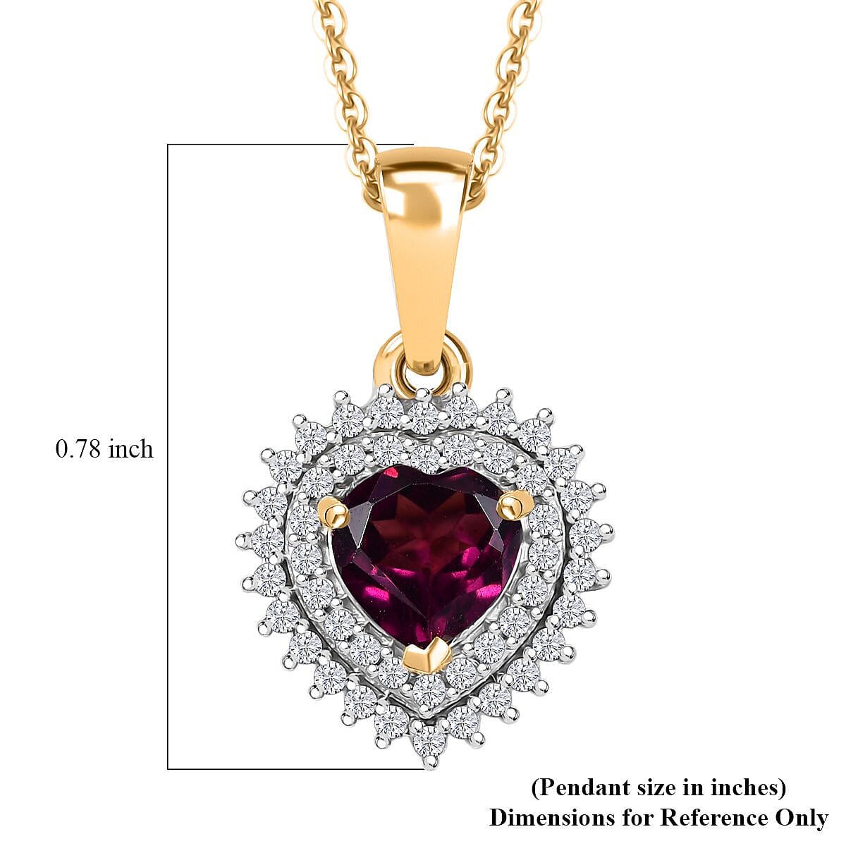 D'Joy AAA Radiant Ember Garnet and  Moissanite 1.10 ctw Pendant Necklace in 18K Vermeil Yellow Gold Over Sterling Silver 20 Inches