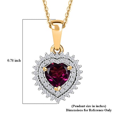 D'Joy AAA Radiant Ember Garnet and  Moissanite 1.10 ctw Pendant Necklace in 18K Vermeil Yellow Gold Over Sterling Silver 20 Inches