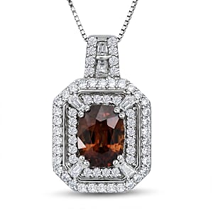D'Joy Premium Red Zircon and Moissanite 2.70 ctw Scarlet Flame Pendant Necklace in Rhodium Over Sterling Silver 20 Inches (Del. in 7-10 Days)