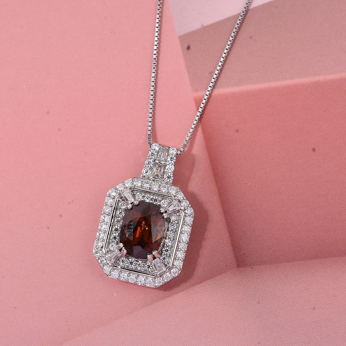 D'Joy Premium Red Zircon and Moissanite 2.70 ctw Scarlet Flame Pendant Necklace in Rhodium Over Sterling Silver 20 Inches (Del. in 7-10 Days) image number 1