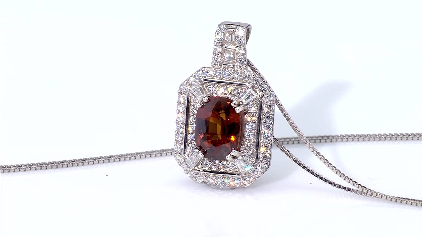 D'Joy Premium Red Zircon and Moissanite 2.70 ctw Scarlet Flame Pendant Necklace in Rhodium Over Sterling Silver 20 Inches