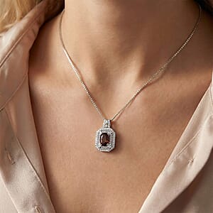 D'Joy Premium Red Zircon and Moissanite 2.70 ctw Scarlet Flame Pendant Necklace in Rhodium Over Sterling Silver 20 Inches (Del. in 7-10 Days)