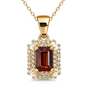D'Joy Premium Red Zircon and White Zircon 2.30 ctw Pendant Necklace in 18K Vermeil Yellow Gold Over Sterling Silver 20 Inches