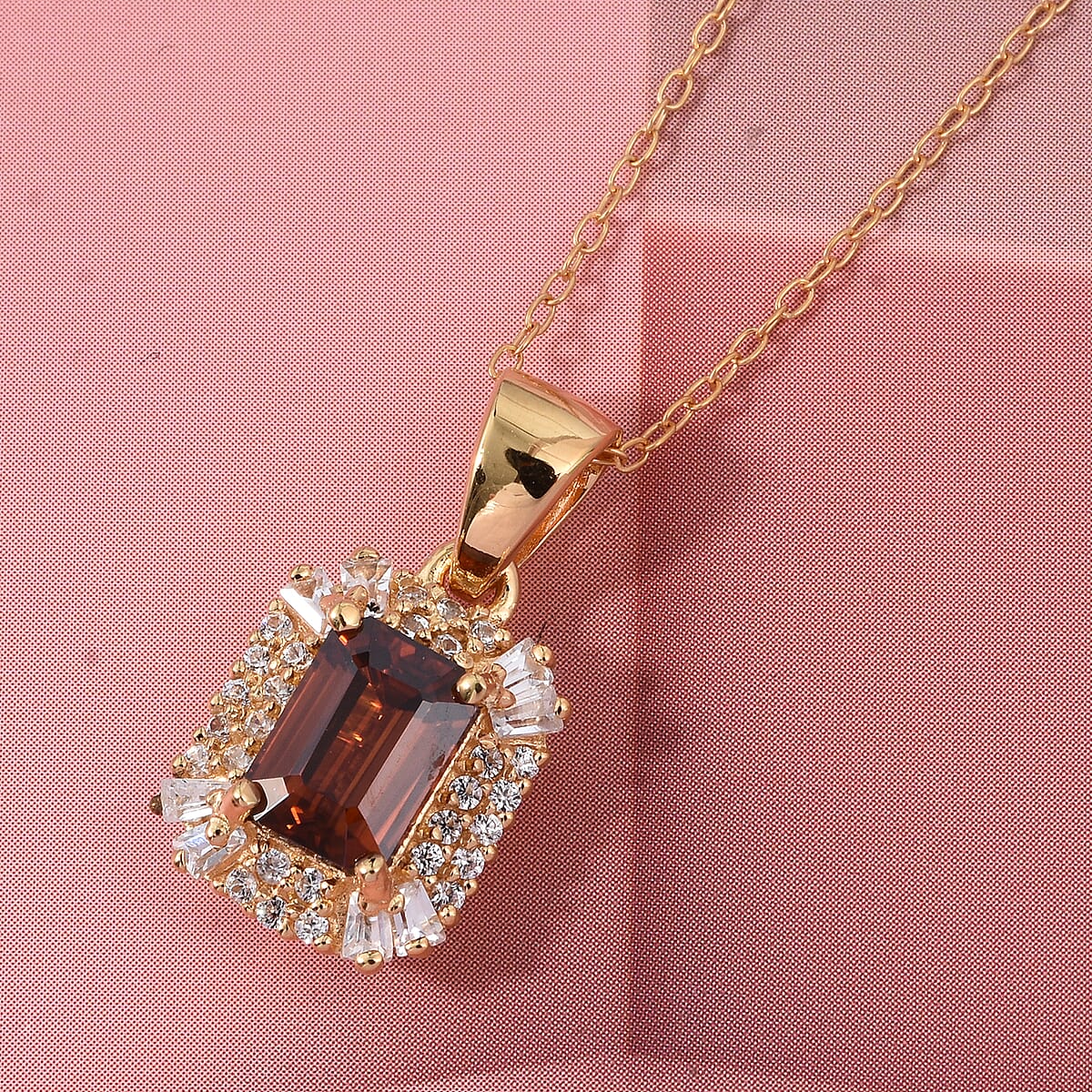 D'Joy Premium Red Zircon and White Zircon 2.30 ctw Pendant Necklace in 18K Vermeil Yellow Gold Over Sterling Silver 20 Inches image number 1