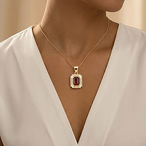 D'Joy Premium Red Zircon and White Zircon 2.30 ctw Pendant Necklace in 18K Vermeil Yellow Gold Over Sterling Silver 20 Inches
