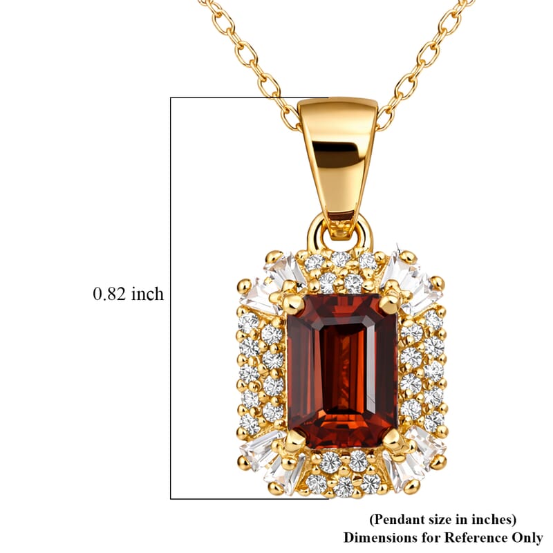 D'Joy Premium Red Zircon and White Zircon 2.30 ctw Pendant Necklace in 18K Vermeil Yellow Gold Over Sterling Silver 20 Inches