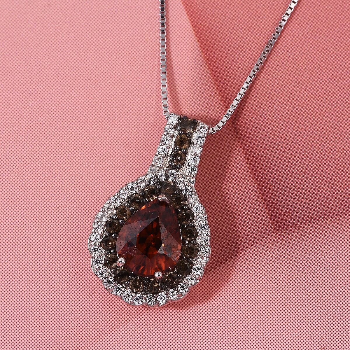 D'Joy Premium Red Zircon, Chocolate Zircon and White Zircon 3.00 ctw Flame Crest Pendant Necklace in Rhodium Over Sterling Silver 20 Inches (Del. in 7-10 Days) image number 1