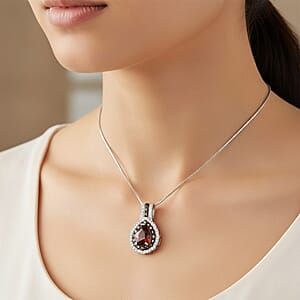 D'Joy Premium Red Zircon, Chocolate Zircon and White Zircon 3.00 ctw Flame Crest Pendant Necklace in Rhodium Over Sterling Silver 20 Inches (Del. in 7-10 Days)