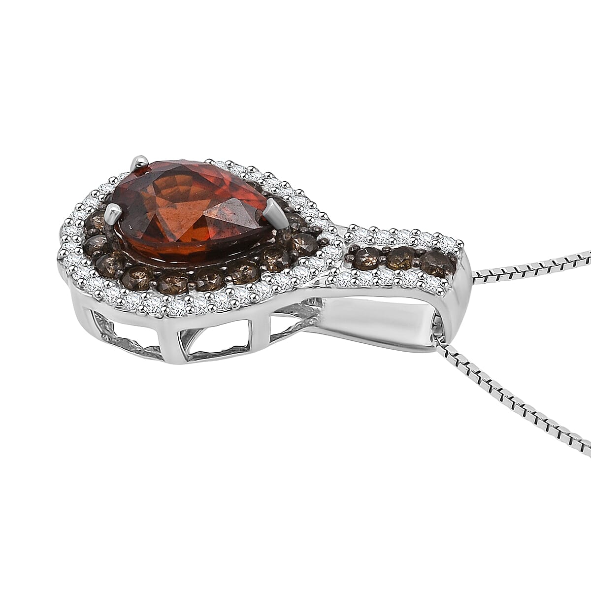 D'Joy Premium Red Zircon, Chocolate Zircon and White Zircon 3.00 ctw Flame Crest Pendant Necklace in Rhodium Over Sterling Silver 20 Inches (Del. in 7-10 Days) image number 3