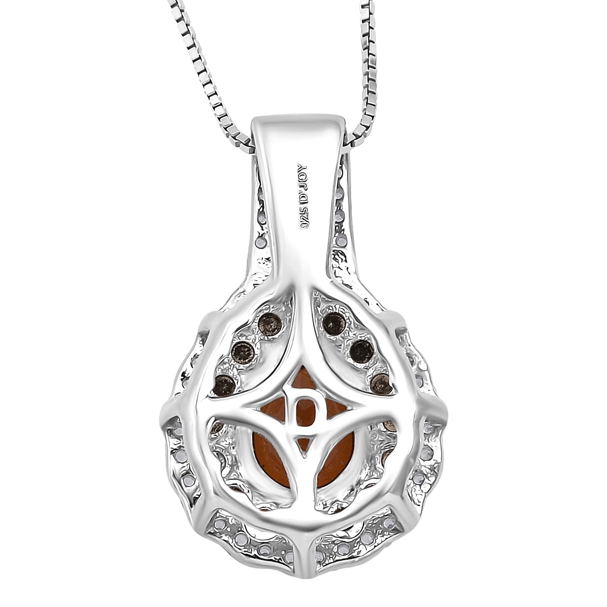 D'Joy Premium Red Zircon, Chocolate Zircon and White Zircon 3.00 ctw Flame Crest Pendant Necklace in Rhodium Over Sterling Silver 20 Inches