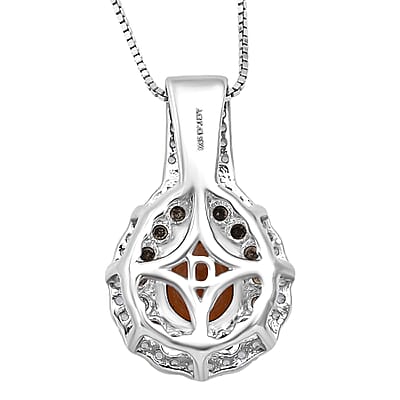 D'Joy Premium Red Zircon, Chocolate Zircon and White Zircon 3.00 ctw Flame Crest Pendant Necklace in Rhodium Over Sterling Silver 20 Inches