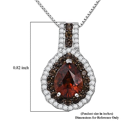 D'Joy Premium Red Zircon, Chocolate Zircon and White Zircon 3.00 ctw Flame Crest Pendant Necklace in Rhodium Over Sterling Silver 20 Inches
