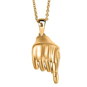 EverTrue Bronzella Collection Symbolic Pointing Hand Pendant in 18K YG Plated Bronze with ION Plated YG Stainless Steel Necklace 20 Inches
