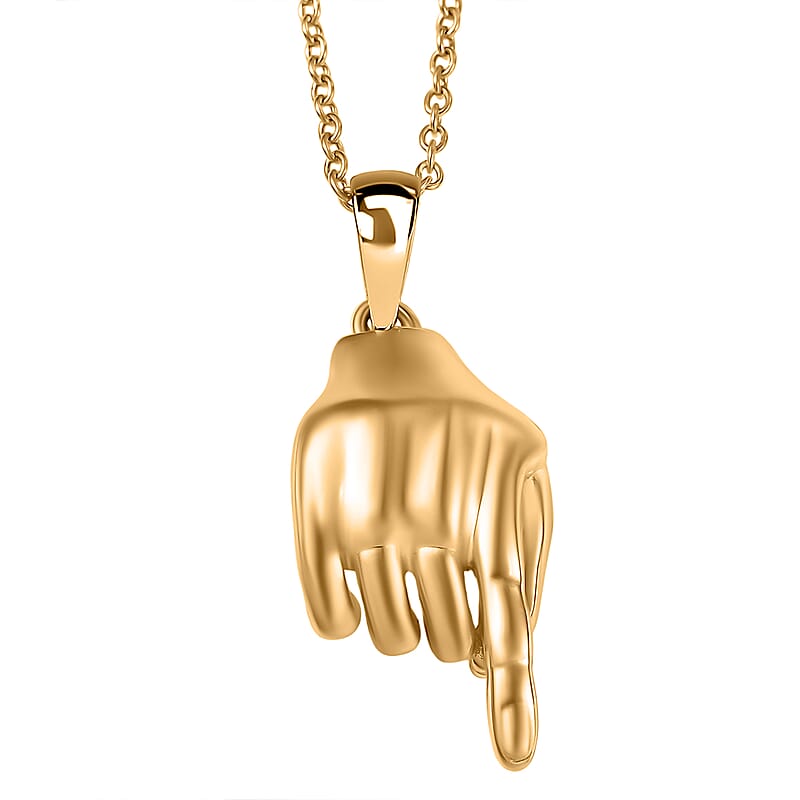 EverTrue Bronzella Collection Symbolic Pointing Hand Pendant in 18K YG Plated Bronze with ION Plated YG Stainless Steel Necklace (20 Inches)