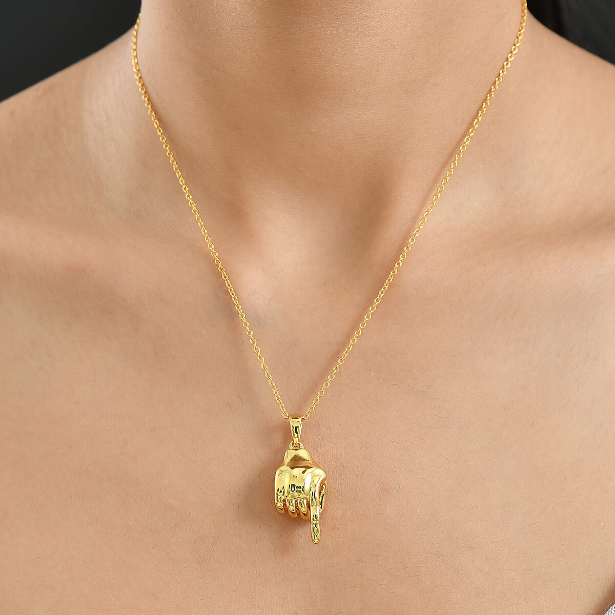 EverTrue Bronzella Collection Symbolic Pointing Hand Pendant in 18K YG Plated Bronze with ION Plated YG Stainless Steel Necklace 20 Inches image number 2