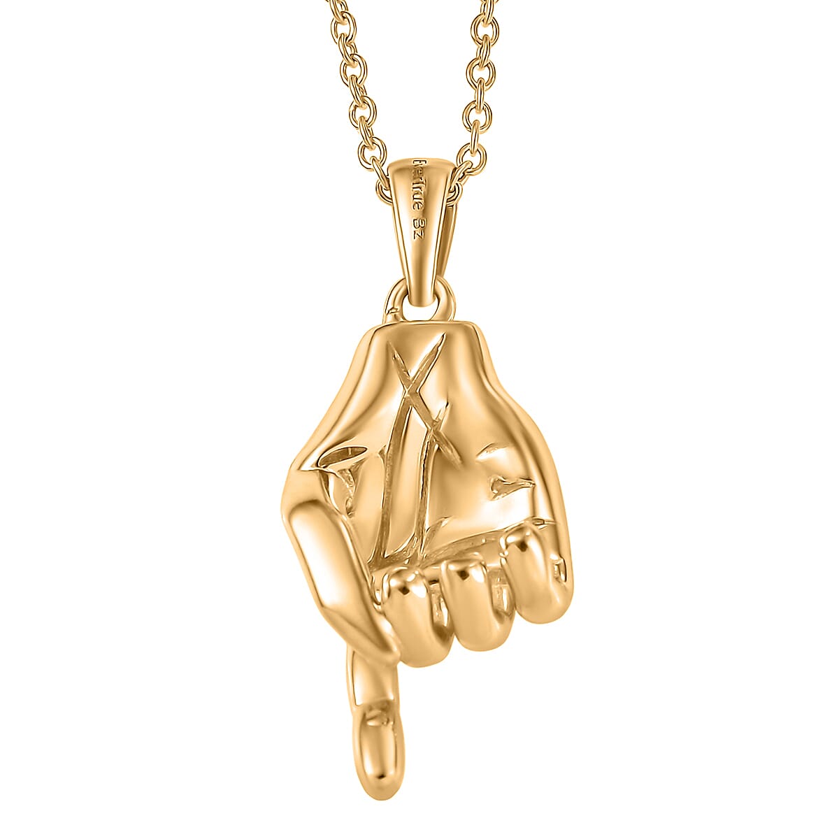 EverTrue Bronzella Collection Symbolic Pointing Hand Pendant in 18K YG Plated Bronze with ION Plated YG Stainless Steel Necklace 20 Inches image number 4