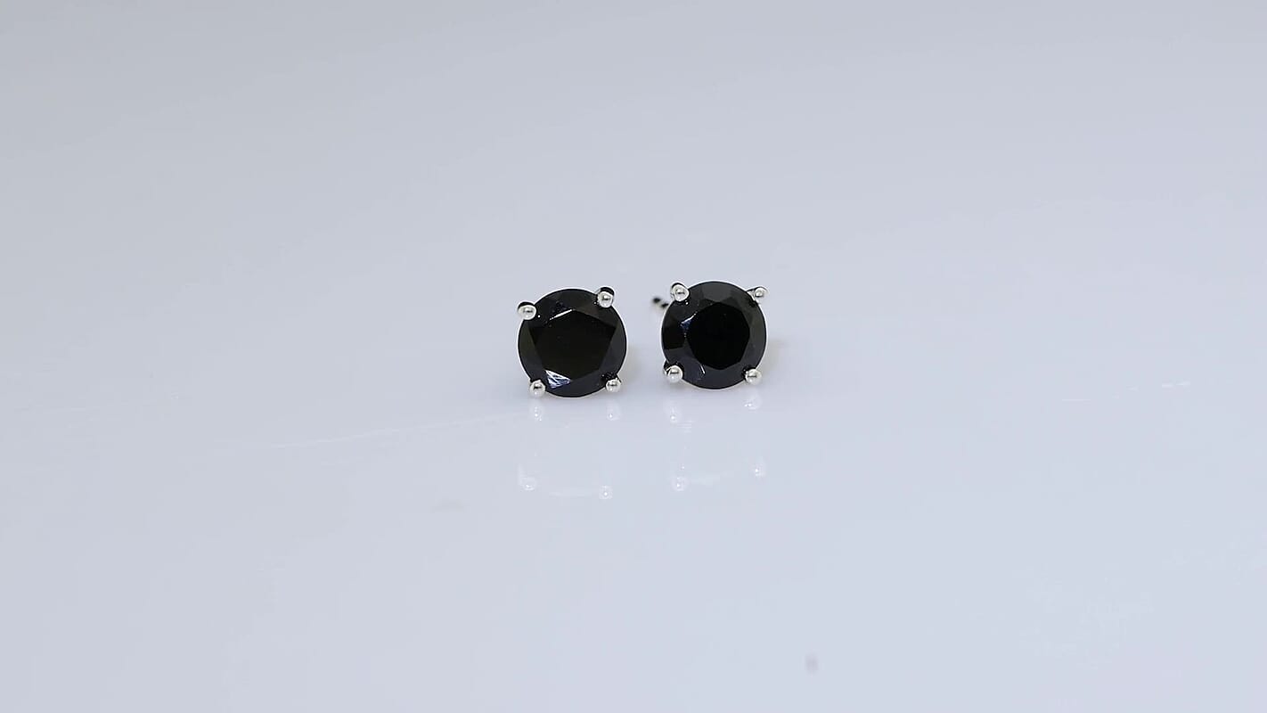 EverTrue Thai Black Spinel 41.90 ctw Panther Head Bracelet (6.50 Inches) and Solitaire Stud Earrings in Platinum Bond