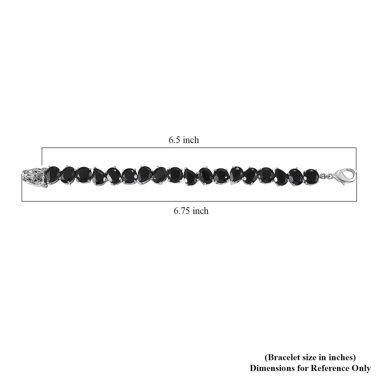 EverTrue Thai Black Spinel 41.90 ctw Panther Head Bracelet (6.50 Inches) and Solitaire Stud Earrings in Platinum Bond