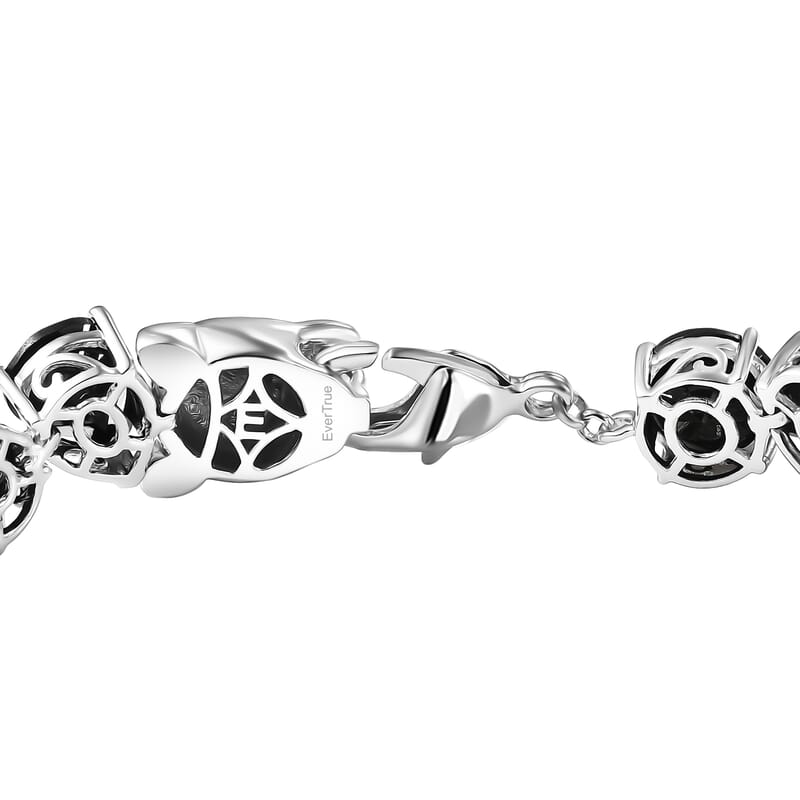 EverTrue 2 Piece Set Thai Black Spinel 48.50 ctw Panther Bracelet (7.25In) and Stud Earrings Platinum Bond