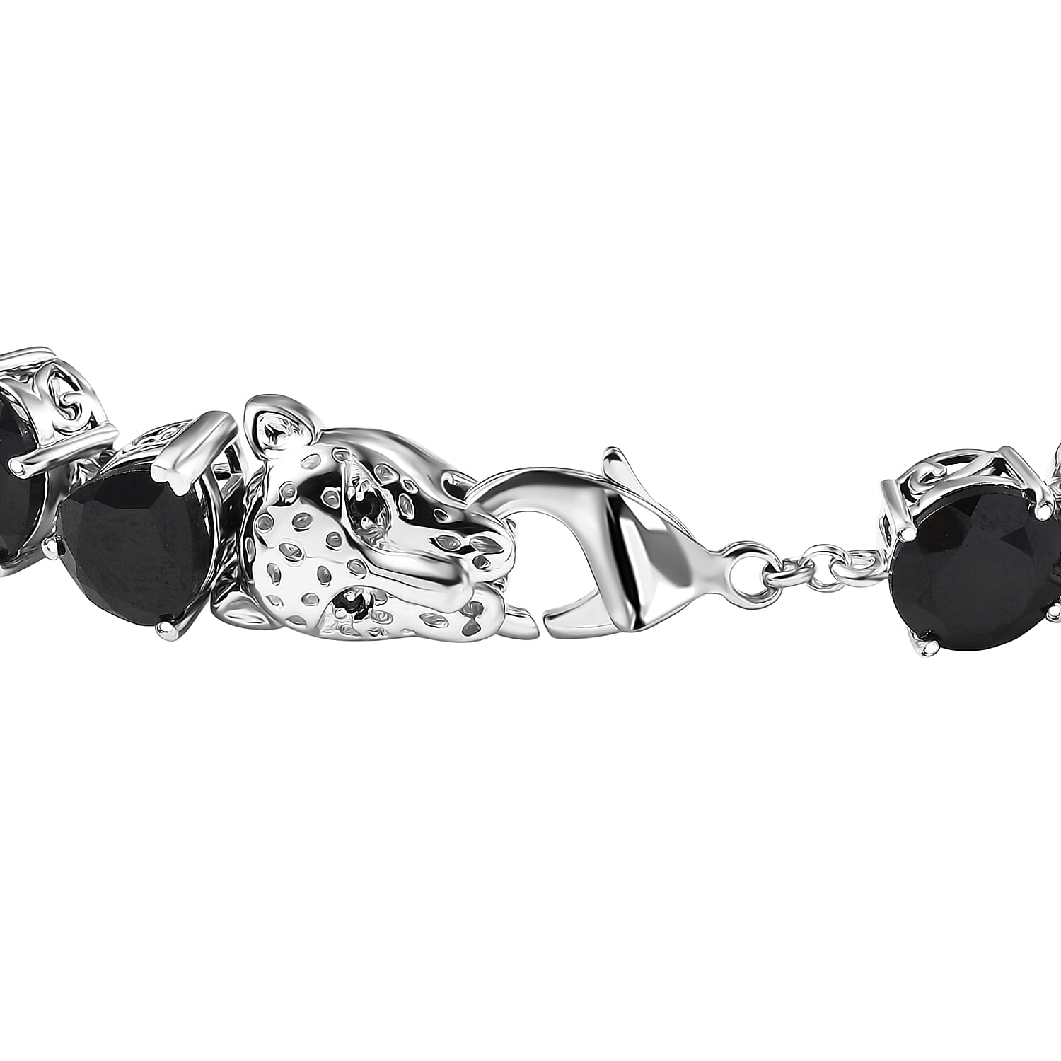 EverTrue 2 Piece Set Thai Black Spinel 59.50 ctw Panther Bracelet (8.0In) and Stud Earrings in Platinum Bond