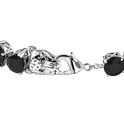 EverTrue 2 Piece Set Thai Black Spinel 59.50 ctw Panther Bracelet (8.0In) and Stud Earrings in Platinum Bond