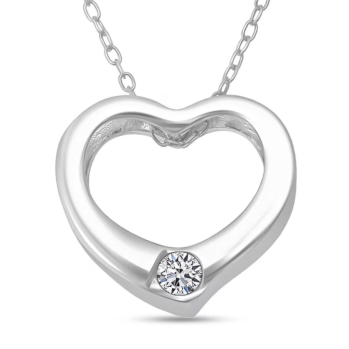Doorbuster Luxuriant Lab Grown Diamond G-H SI 0.10 ctw Heart Pendant Necklace in Rhodium Over Sterling Silver 20 Inches image number 0
