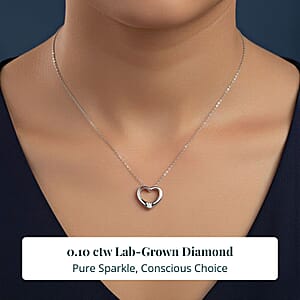 Doorbuster Luxuriant Lab Grown Diamond G-H SI 0.10 ctw Heart Pendant Necklace in Rhodium Over Sterling Silver 20 Inches