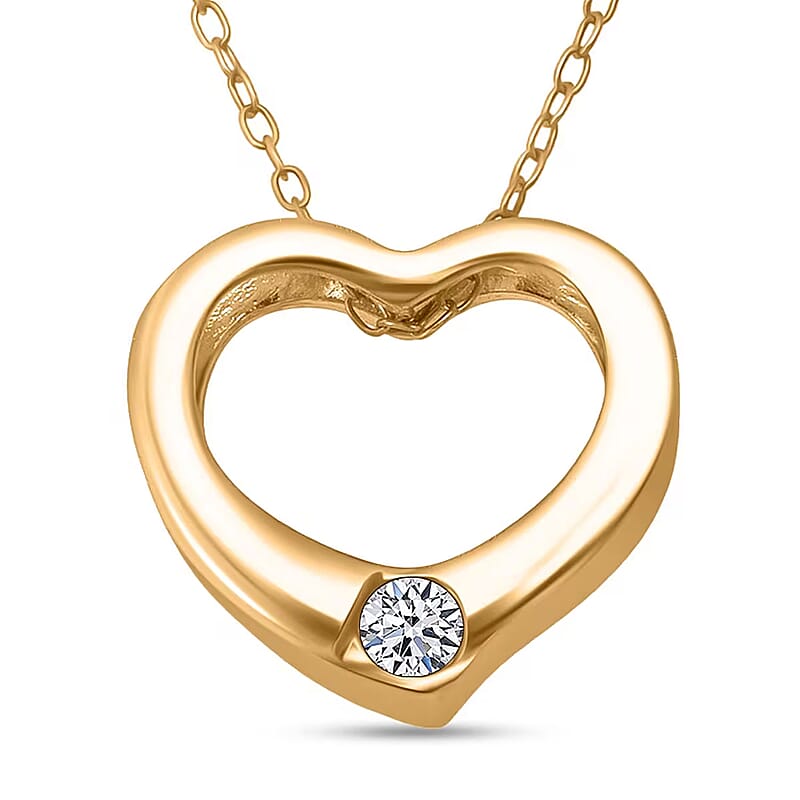  Luxuriant Lab Grown Diamond G-H SI 0.10 ctw Heart Pendant Necklace in 18K Vermeil Yellow Gold Over Sterling Silver 20 Inches