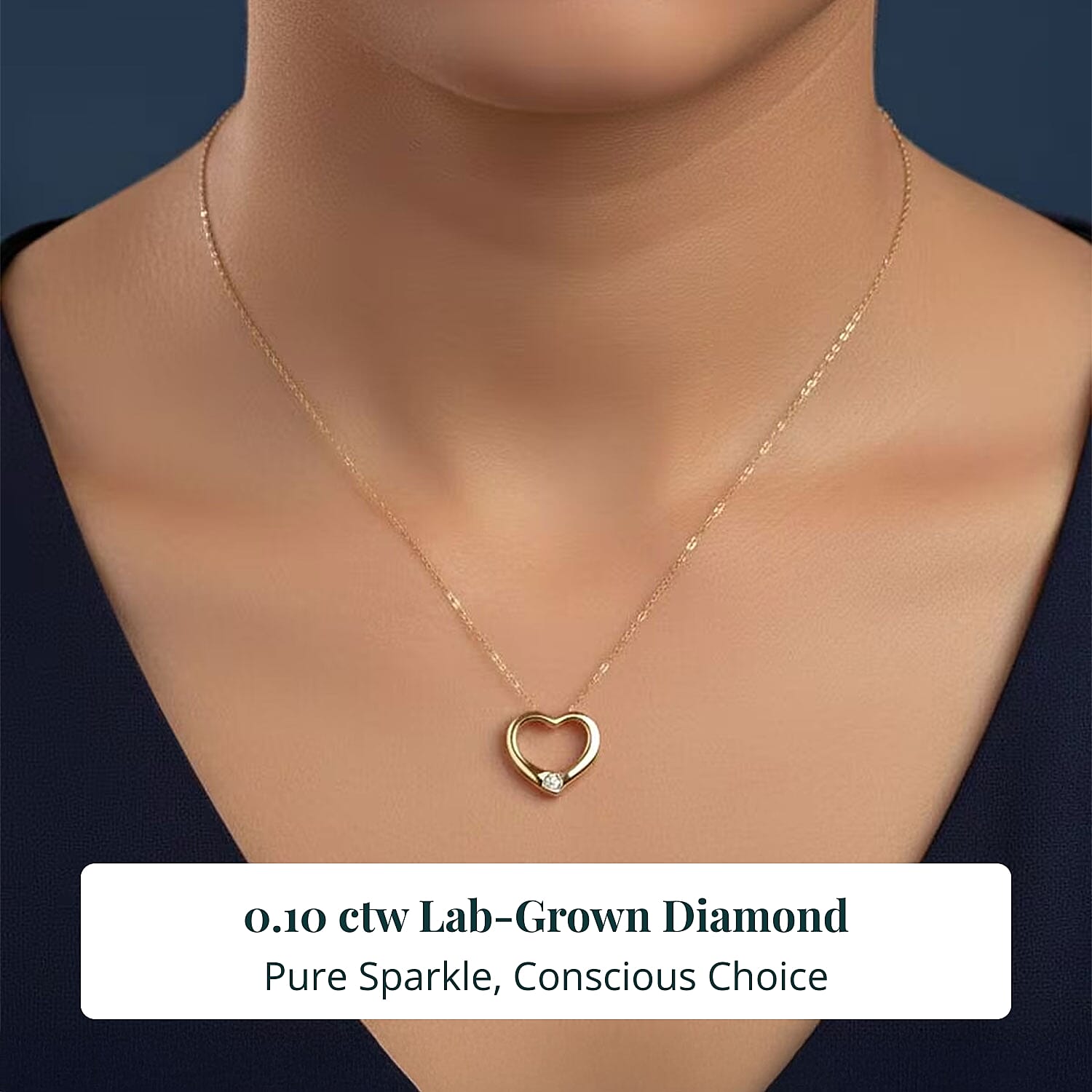  Luxuriant Lab Grown Diamond G-H SI 0.10 ctw Heart Pendant Necklace in 18K Vermeil Yellow Gold Over Sterling Silver 20 Inches