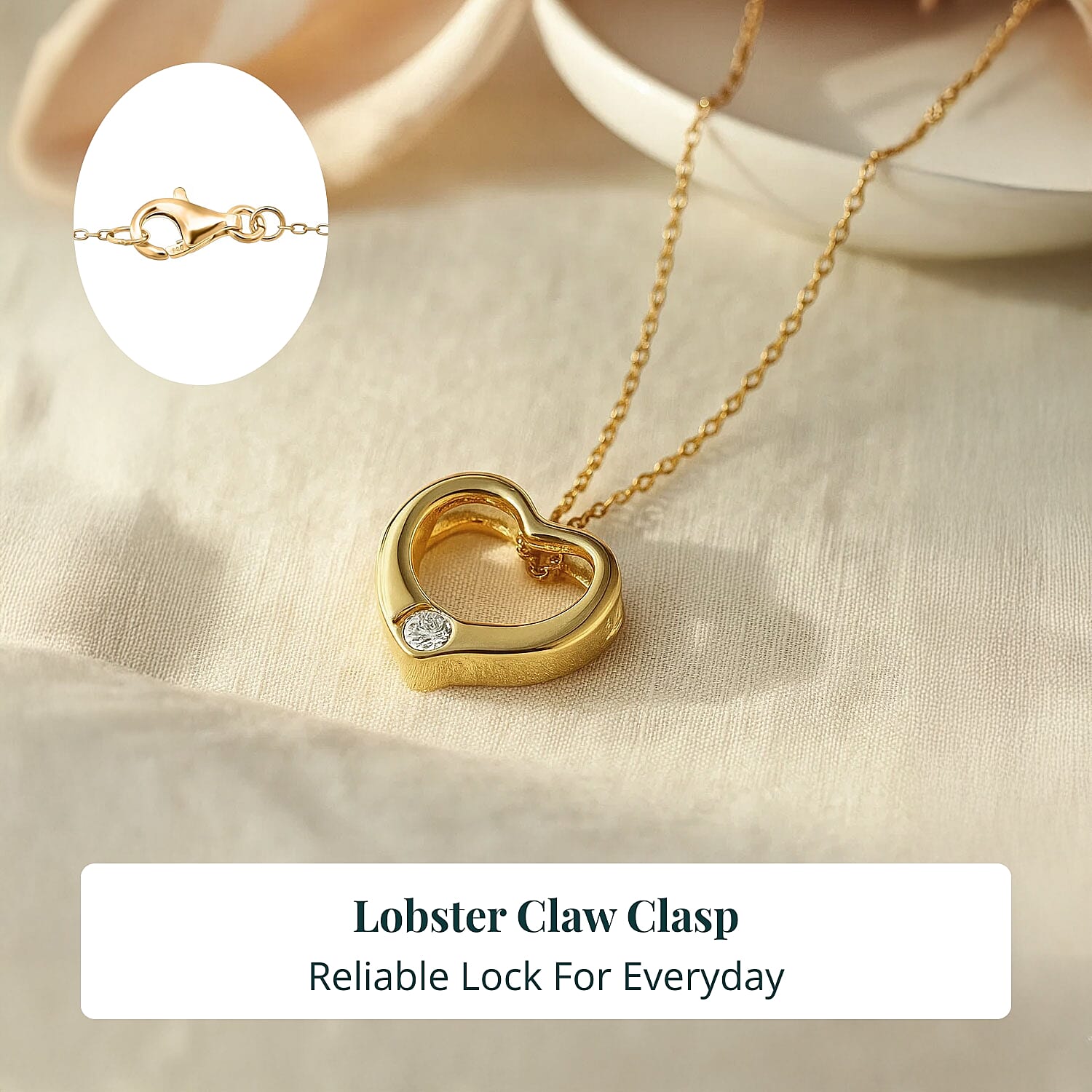  Luxuriant Lab Grown Diamond G-H SI 0.10 ctw Heart Pendant Necklace in 18K Vermeil Yellow Gold Over Sterling Silver 20 Inches