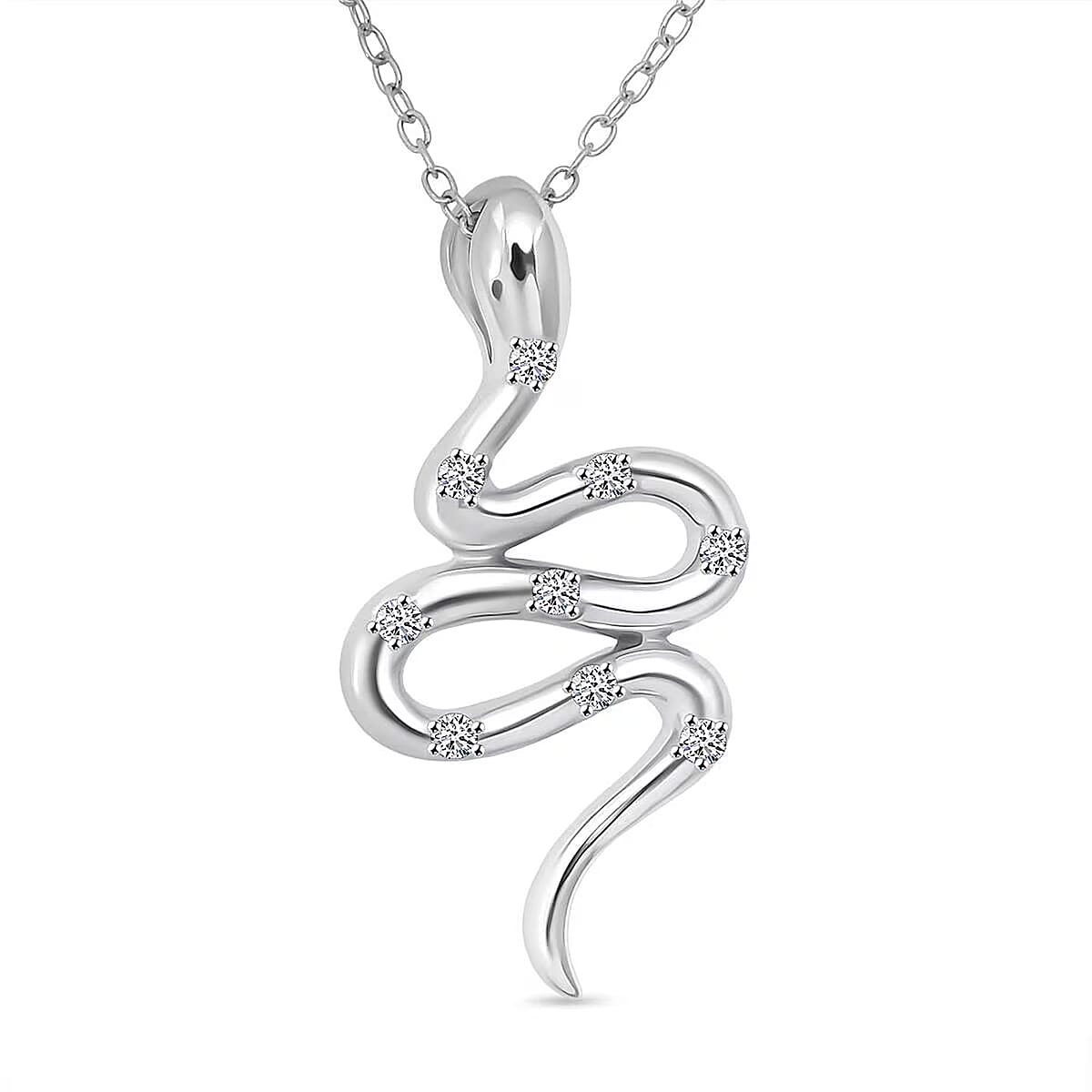 Doorbuster Luxuriant Lab Grown Diamond G-H SI 0.10 ctw Serpent Pendant Necklace in Rhodium Over Sterling Silver 20 Inches image number 0