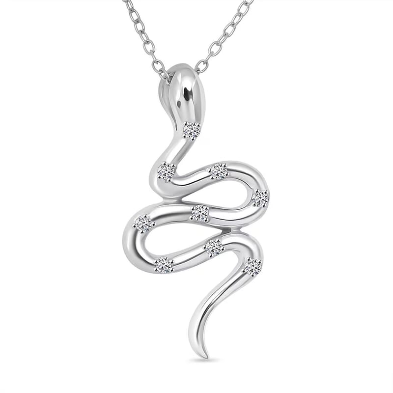 Luxuriant Lab Grown Diamond G-H SI 0.10 ctw Serpent Pendant Necklace in Rhodium Over Sterling Silver 20 Inches