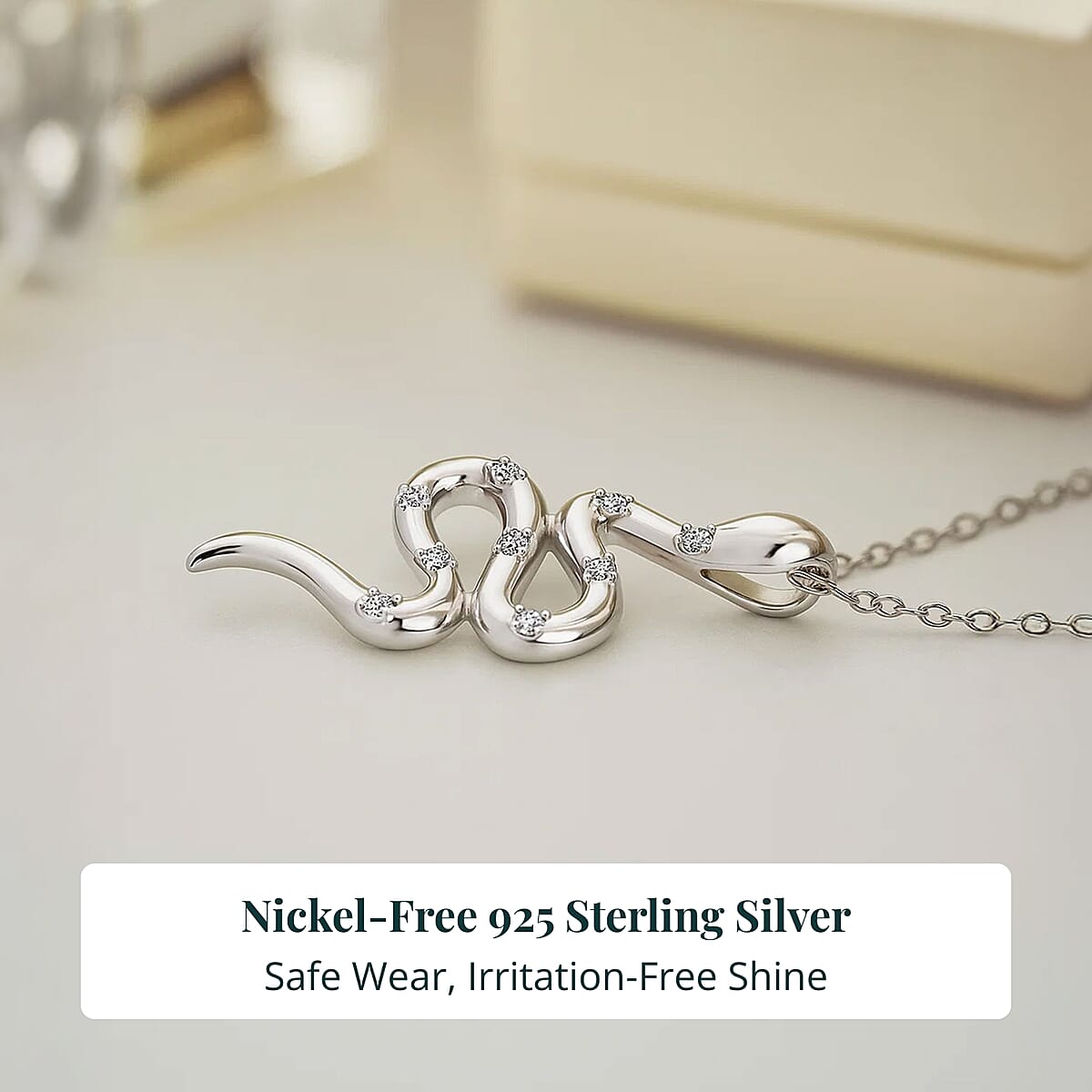 Doorbuster Luxuriant Lab Grown Diamond G-H SI 0.10 ctw Serpent Pendant Necklace in Rhodium Over Sterling Silver 20 Inches image number 2